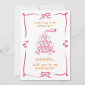 手書きのシャンパンタワー ブライドメイドへのプロポーズ 招待状 (正面)