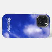 手書きのシンプルな自分の名前 青空 雲 iPhoneケース (裏面横)