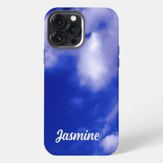 手書きのシンプルな自分の名前 青空 雲 iPhoneケース (裏面)
