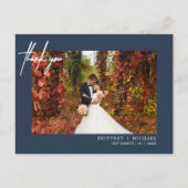 手書きのシンプル写真Thank You Navy ポストカード (正面)