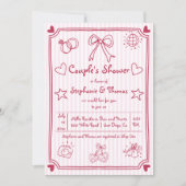 手書きのスクライブストライプルピンクのカップルのシャワー 招待状 (正面)