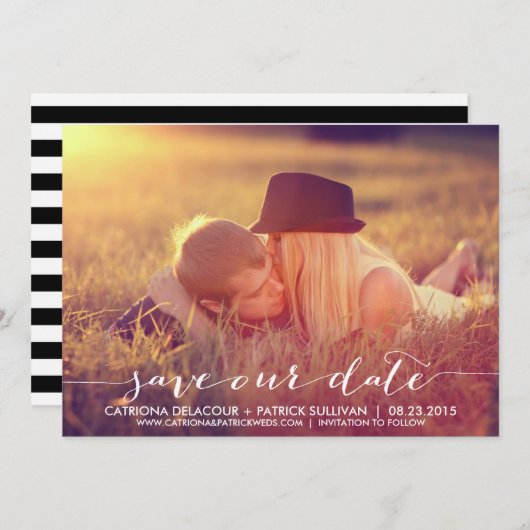 手書きのスクリプトでおめでたい日を保存するお知らせ セーブザデート (正面/裏面)