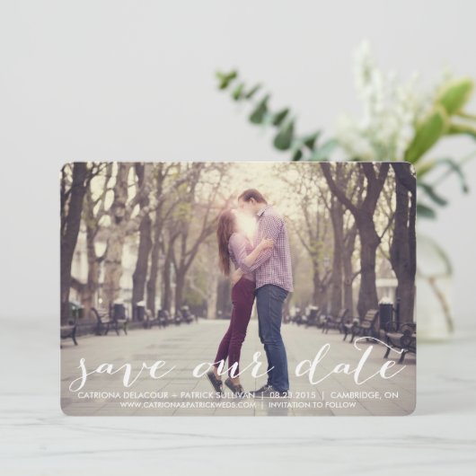 手書きのスクリプトでお知らせ 保存日付のお知らせ 招待状 (スタンド正面)