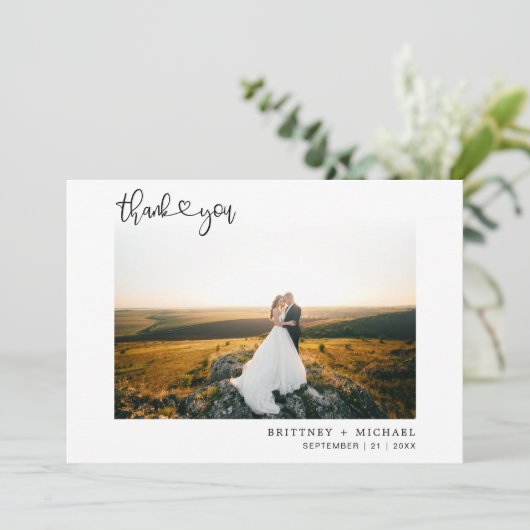 手書きのスクリプトハート写真愛感謝してい&愛 サンキューカード (スタンド正面)