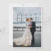 手書きのスクリプト2枚の写真を結婚追加 サンキューカード (正面)