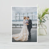 手書きのスクリプト2枚の写真を結婚追加 サンキューカード (スタンド正面)