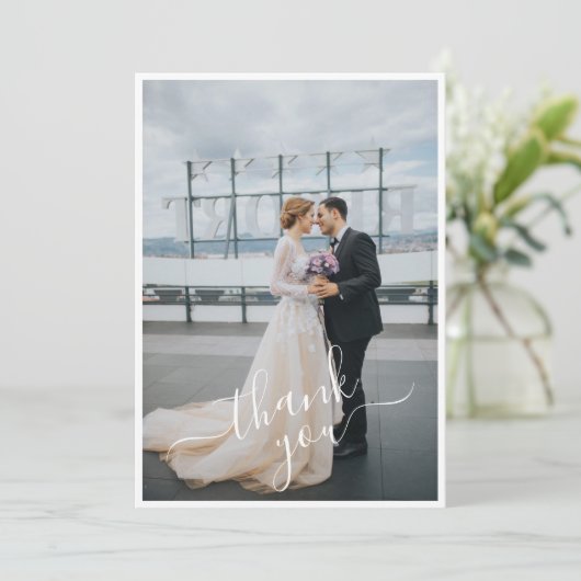 手書きのスクリプト2枚の写真を結婚追加 サンキューカード (スタンド正面)