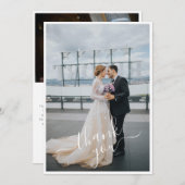 手書きのスクリプト2枚の写真を結婚追加 サンキューカード (正面/裏面)