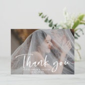 手書きのスクリプ結婚トオーバーレイの写真 サンキューカード (スタンド正面)