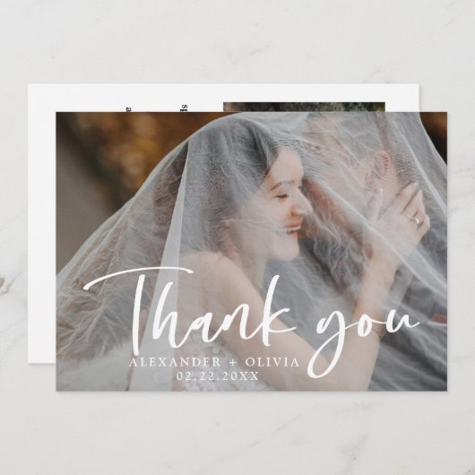 手書きのスクリプ結婚トオーバーレイの写真 サンキューカード (正面/裏面)