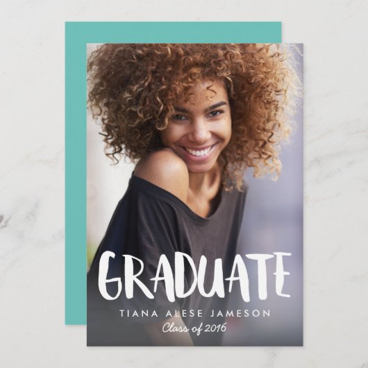 手書きのスタイリッシュな写真の卒業の発表 案内状 (正面/裏面)