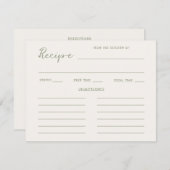 手書きのセージグリーン ブライダルシャワー レシピ エンクロージャーカード (正面/裏面)
