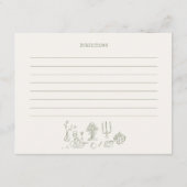 手書きのセージグリーン ブライダルシャワー レシピ エンクロージャーカード (裏面)