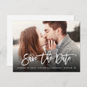 手書きのタイポグラフィウェディング日付を保存する写真 案内ポストカード (正面/裏面)