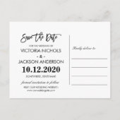 手書きのタイポグラフィウェディング日付を保存する写真 案内ポストカード (裏面)