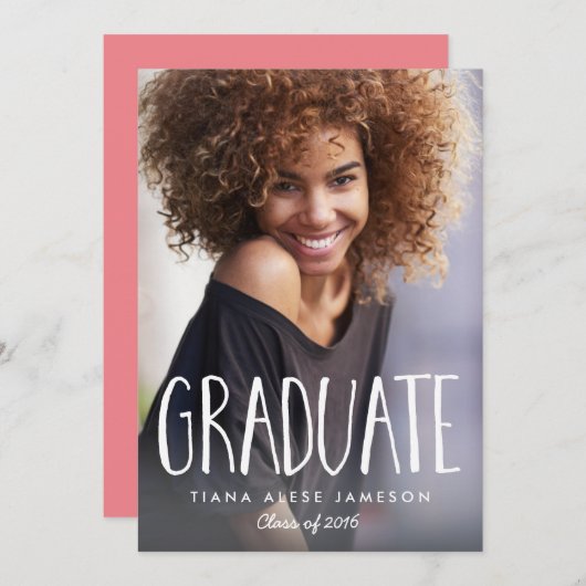 手書きのトレンディー写真の卒業発表 案内状 (正面/裏面)