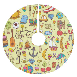 手書きのドードルの子供:ヴィンテージパターン。 ブラッシュドポリエステルツリースカート