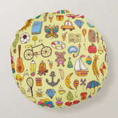 手書きのドードルの子供：ヴィンテージパターン。 ラウンドクッション (裏面)