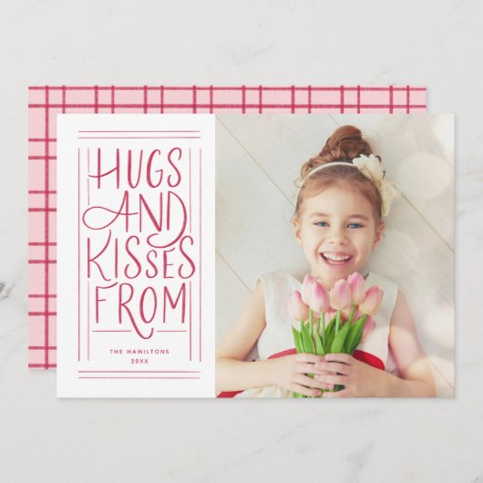 手書きのハグとキスのバレンタイン写真 シーズンカード (正面/裏面)