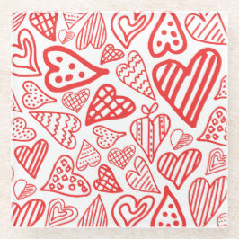 「手書きのハートデザイン | ロマンチお洒落ックな ガラスコースター