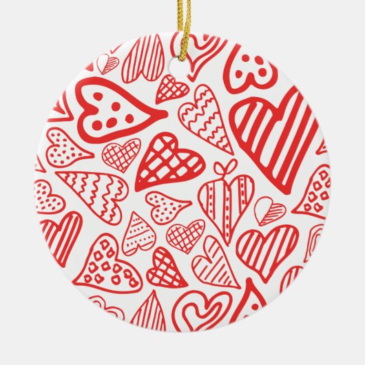 「手書きのハートデザイン | ロマンチお洒落ックな セラミックオーナメント (正面)