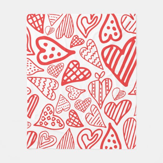 「手書きのハートデザイン | ロマンチお洒落ックな フリースブランケット (正面)