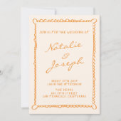 手書きのピンストライプ カラフル オールインワン ウェディング 招待状 (正面)