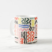 手書きのブラシパターン、ジグザグ、線と曲線 コーヒーマグカップ (正面左)