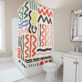 手書きのブラシパターン、ジグザグ、線、曲線 シャワーカーテン (インサイチュ)