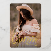 手書きのヘッドラインの卒業招待状 箔招待状 (正面)