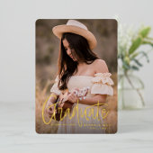 手書きのヘッドラインの卒業招待状 箔招待状 (立ち正面)