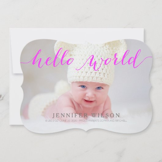 手書きのベビーの誕生の発表の写真カード 案内状 (正面)