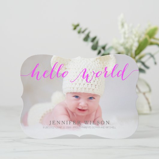 手書きのベビーの誕生の発表の写真カード 案内状 (スタンド正面)