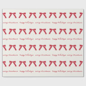 手書きのベリーレッド弓オンクリームホリデーカスタム ラッピングペーパー (フラット)