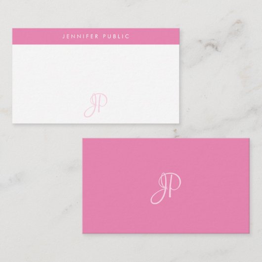手書きのホモノグラムのットピンク白テンプレート ノートカード (正面/裏面)