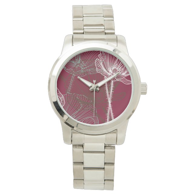 手書きのポピーを赤に 腕時計 (正面)