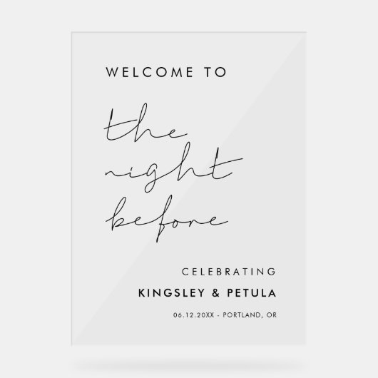 手書きのミニマリストが前夜へようこそ アクリルサイン (正面)