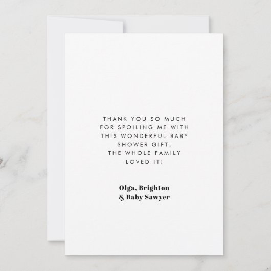手書きのミニマリストベビーシャワーサンキューカード サンキューカード (裏面)
