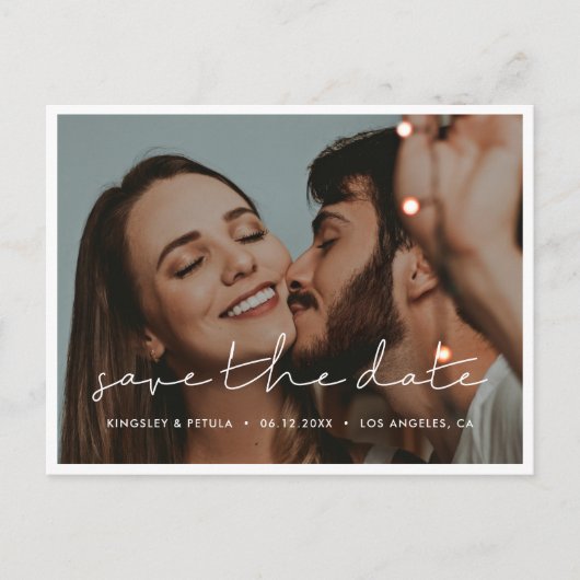 手書きのミニマリスト日付写真を保存 案内ポストカード (正面)