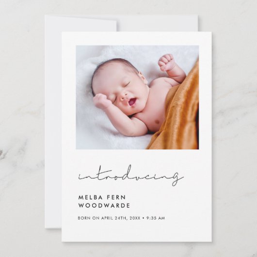 手書きのミニマリスト紹介新生児写真 案内状 (正面)