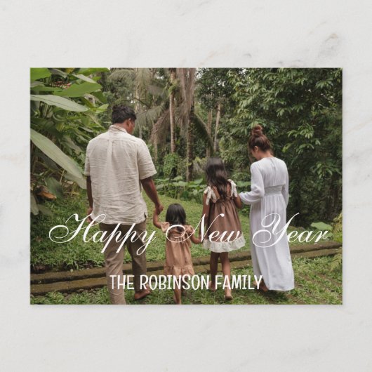 手書きのミニマリストHappy New Year写真 シーズンポストカード (正面)