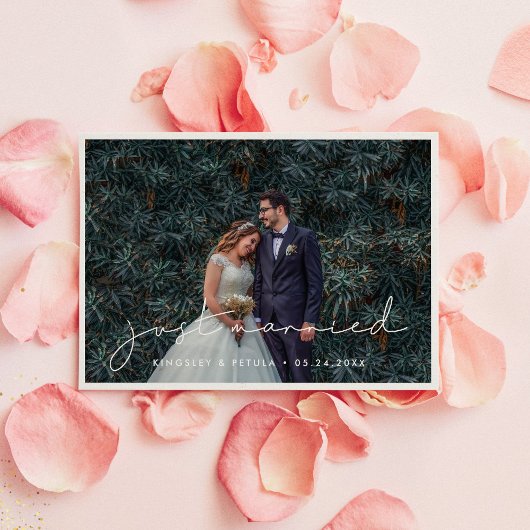 手書きのミニマルたった今結婚しました写真 案内状