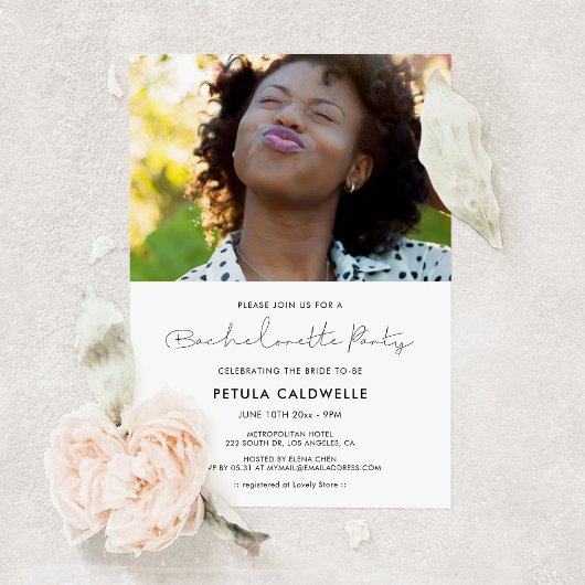 手書きのミニマルな独身最後の女友達パーティーの写真 招待状