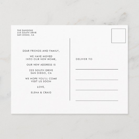 手書きのミニマル写真移動の発表 ポストカード (裏面)