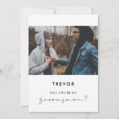 手書きのミニマル花婿介添人提案カード 招待状 (正面)