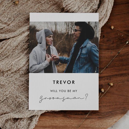 手書きのミニマル花婿介添人提案カード 招待状