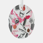 手書きのメイク、ヴィンテージグラフィックパターン。 ガラスオーナメント (正面右)