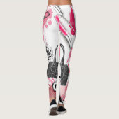 手書きのメイク、ヴィンテージグラフィックパターン。 レギンス (裏面)