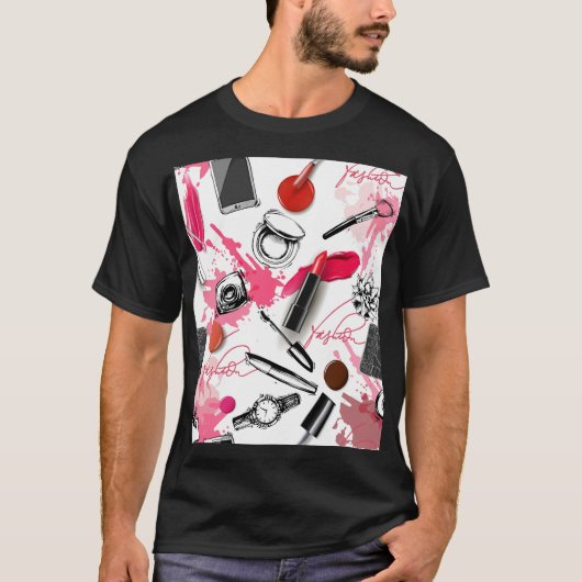 手書きのメイク、ヴィンテージグラフィックパターン。 Tシャツ (正面)