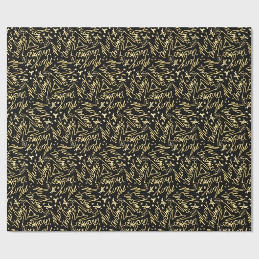 手書きのメリークリスマスの白熱文字および星 ラッピングペーパー (フラット)